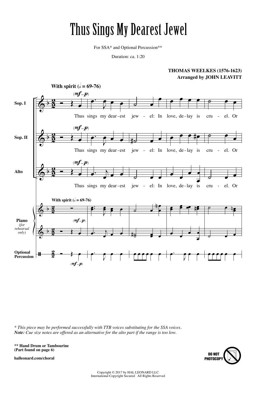Download John Leavitt Thus Sings My Dearest Jewel Sheet Music and learn how to play SSA PDF digital score in minutes
