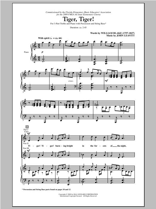 Download John Leavitt Tiger, Tiger! Sheet Music and learn how to play 3-Part Treble PDF digital score in minutes
