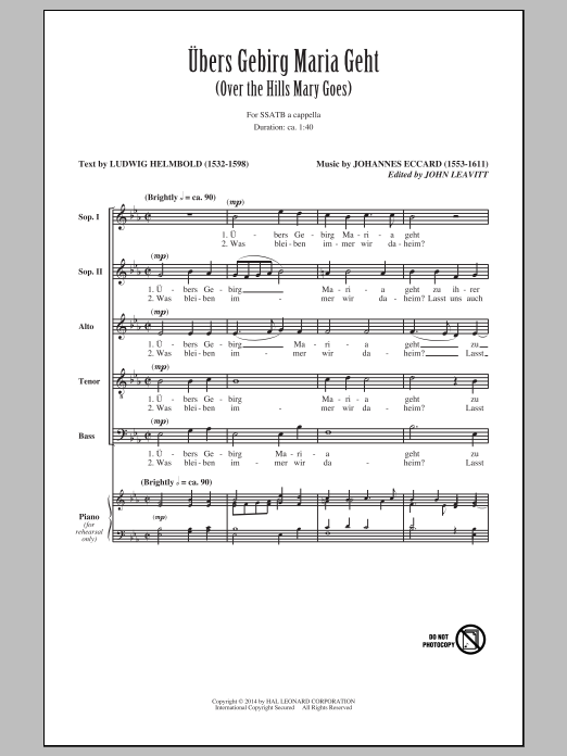 Download John Leavitt Ubers Gebirg Maria Geht (Over The Hills Mary Goes) Sheet Music and learn how to play SATB PDF digital score in minutes