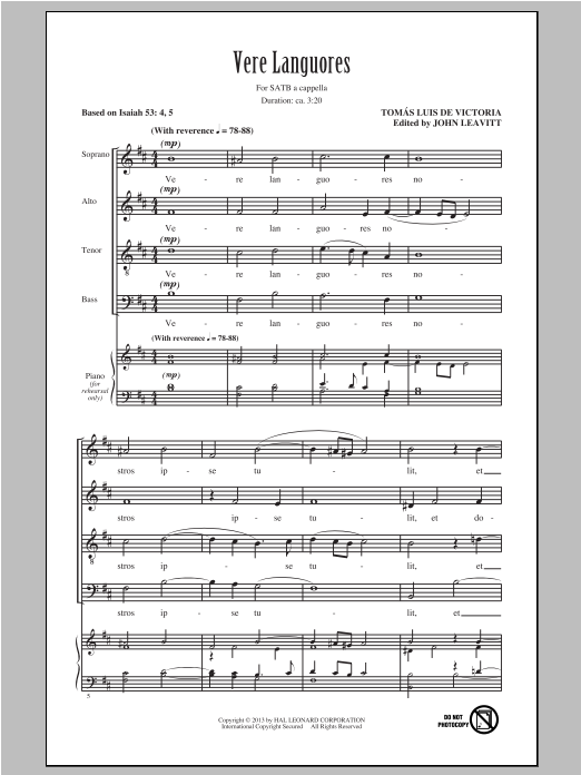 Download John Leavitt Vere Languores Sheet Music and learn how to play SATB PDF digital score in minutes