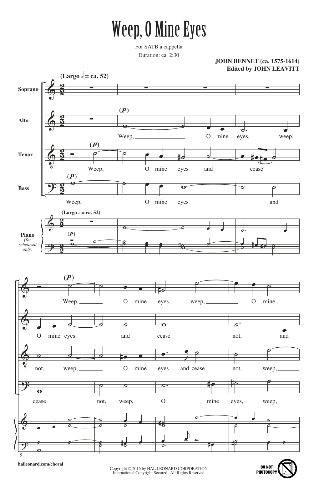 Download John Leavitt Weep, O Mine Eyes Sheet Music and learn how to play SATB PDF digital score in minutes
