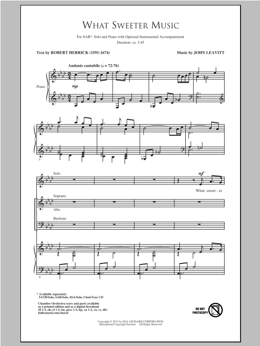 Download John Leavitt What Sweeter Music Sheet Music and learn how to play SSA PDF digital score in minutes