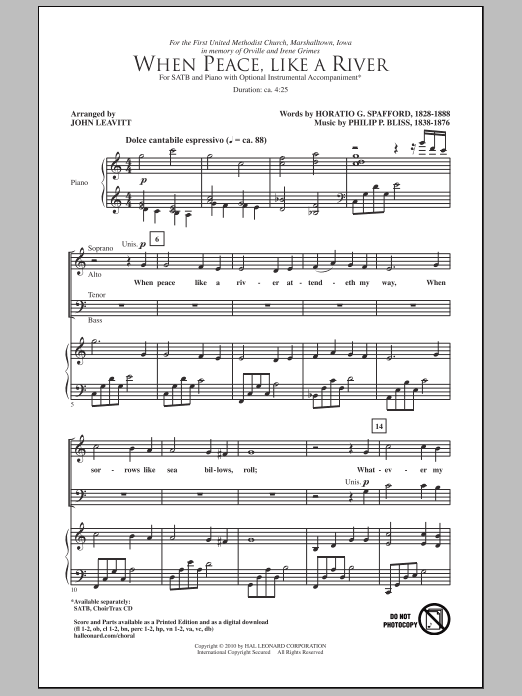Download John Leavitt When Peace Is Like A River Sheet Music and learn how to play SATB Choir PDF digital score in minutes