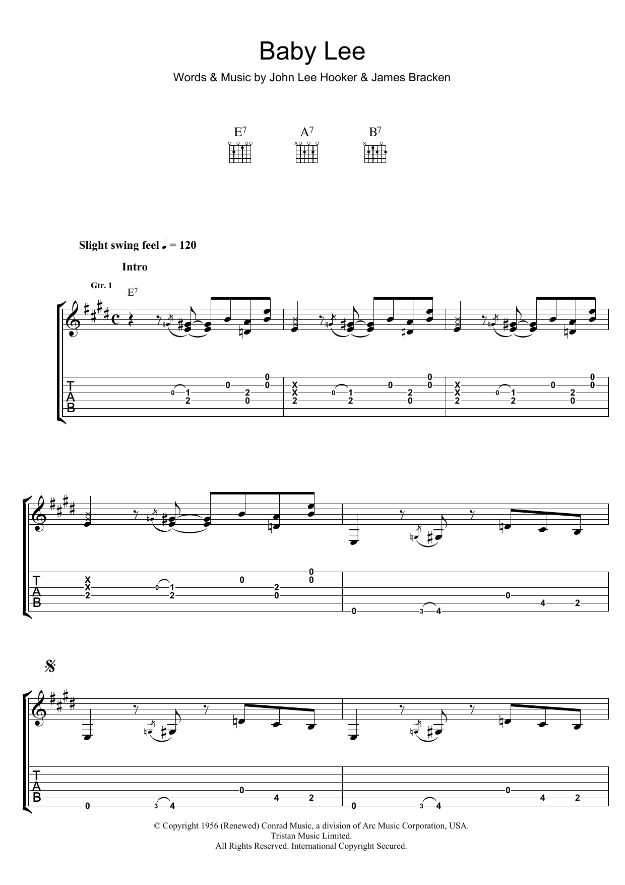 Download John Lee Hooker Baby Lee Sheet Music and learn how to play Guitar Tab PDF digital score in minutes