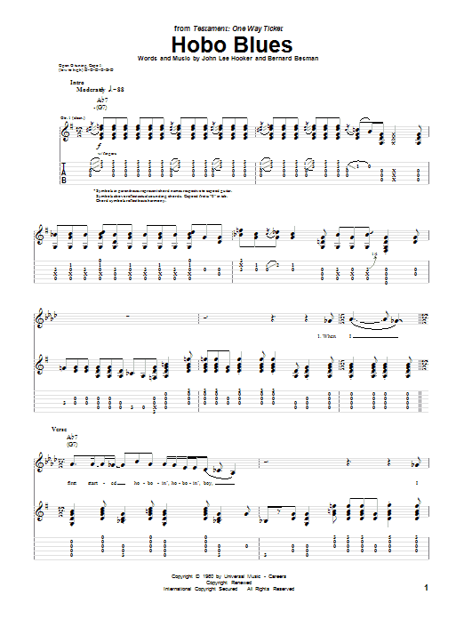 Download John Lee Hooker Hobo Blues Sheet Music and learn how to play Guitar Tab PDF digital score in minutes