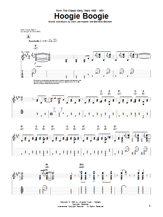 Download John Lee Hooker Hoogie Boogie Sheet Music and learn how to play Guitar Tab PDF digital score in minutes