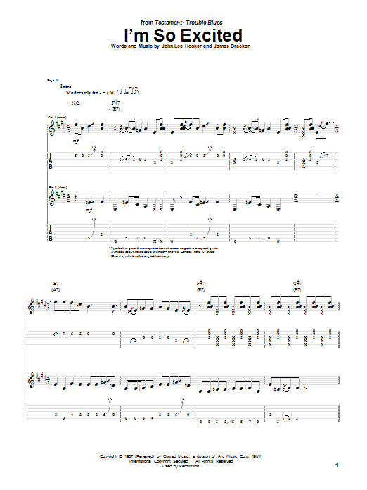 Download John Lee Hooker I'm So Excited Sheet Music and learn how to play Guitar Tab PDF digital score in minutes