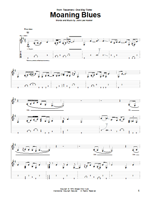 Download John Lee Hooker Moaning Blues Sheet Music and learn how to play Guitar Tab PDF digital score in minutes