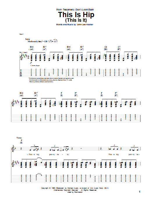Download John Lee Hooker This Is Hip (This Is It) Sheet Music and learn how to play Guitar Tab PDF digital score in minutes