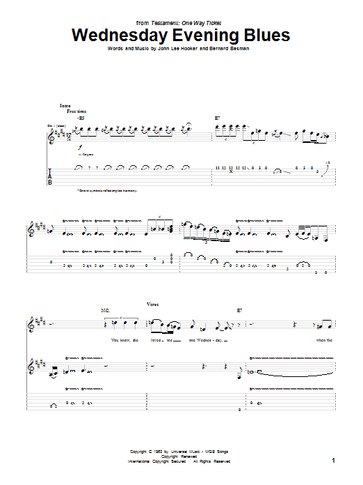 Download John Lee Hooker Wednesday Evening Blues Sheet Music and learn how to play Guitar Tab PDF digital score in minutes