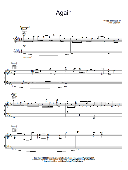 Download John Legend Again Sheet Music and learn how to play Piano, Vocal & Guitar (Right-Hand Melody) PDF digital score in minutes