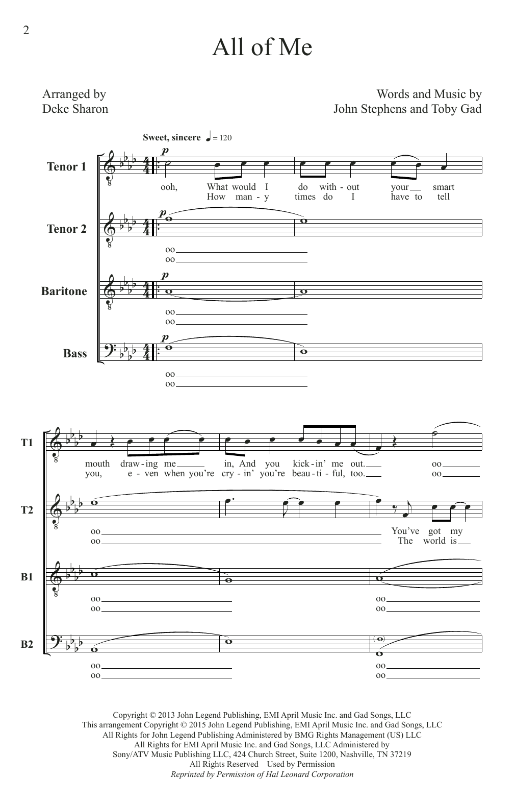 Download Deke Sharon All Of Me Sheet Music and learn how to play TTBB PDF digital score in minutes