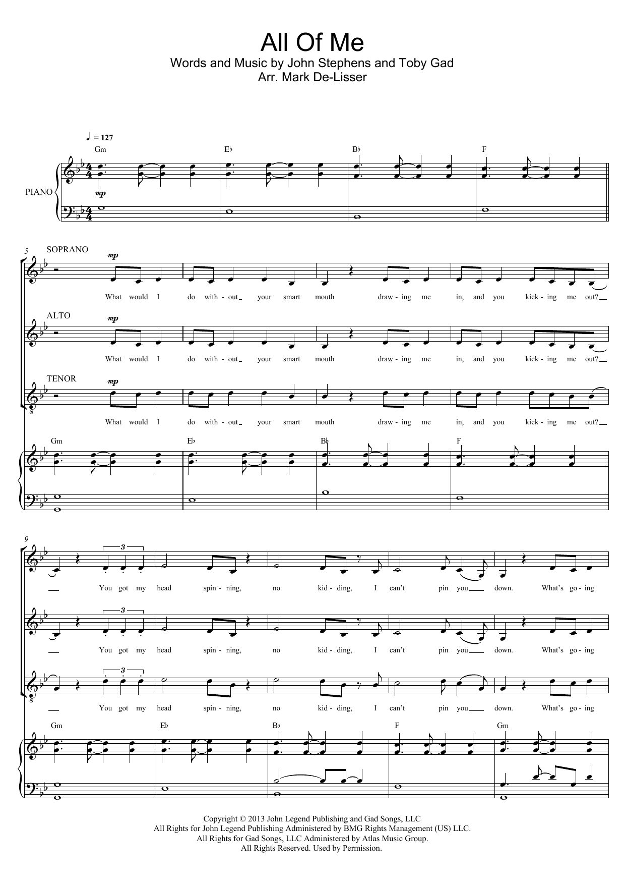Download John Legend All Of Me (arr. Mark De-Lisser) Sheet Music and learn how to play SAT PDF digital score in minutes