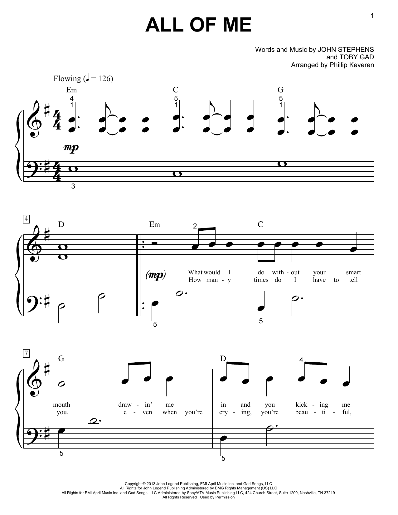 Download John Legend All Of Me Sheet Music and learn how to play Piano (Big Notes) PDF digital score in minutes