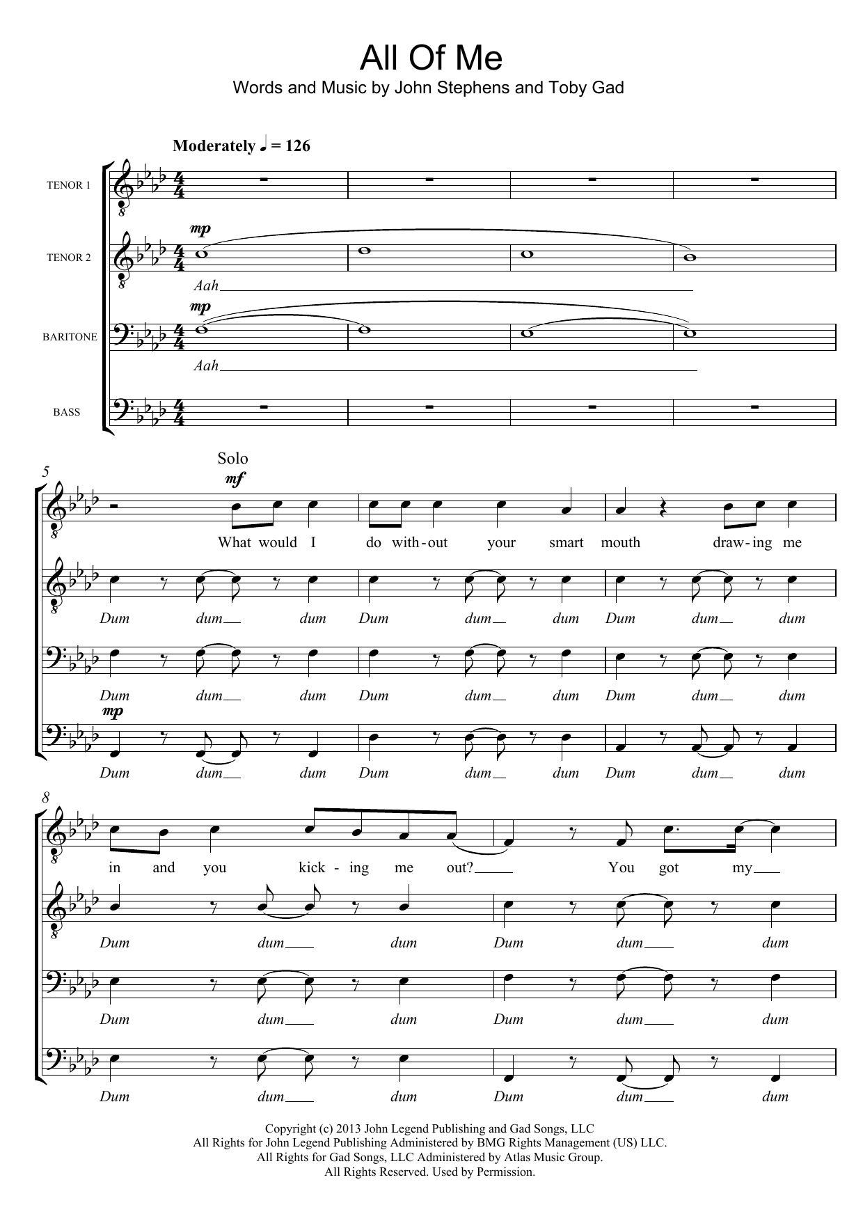 Download John Legend All Of Me (arr. Sam Harrop) Sheet Music and learn how to play TTBB PDF digital score in minutes