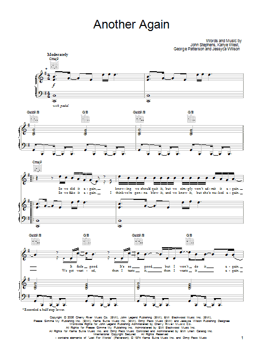 Download John Legend Another Again Sheet Music and learn how to play Piano, Vocal & Guitar (Right-Hand Melody) PDF digital score in minutes