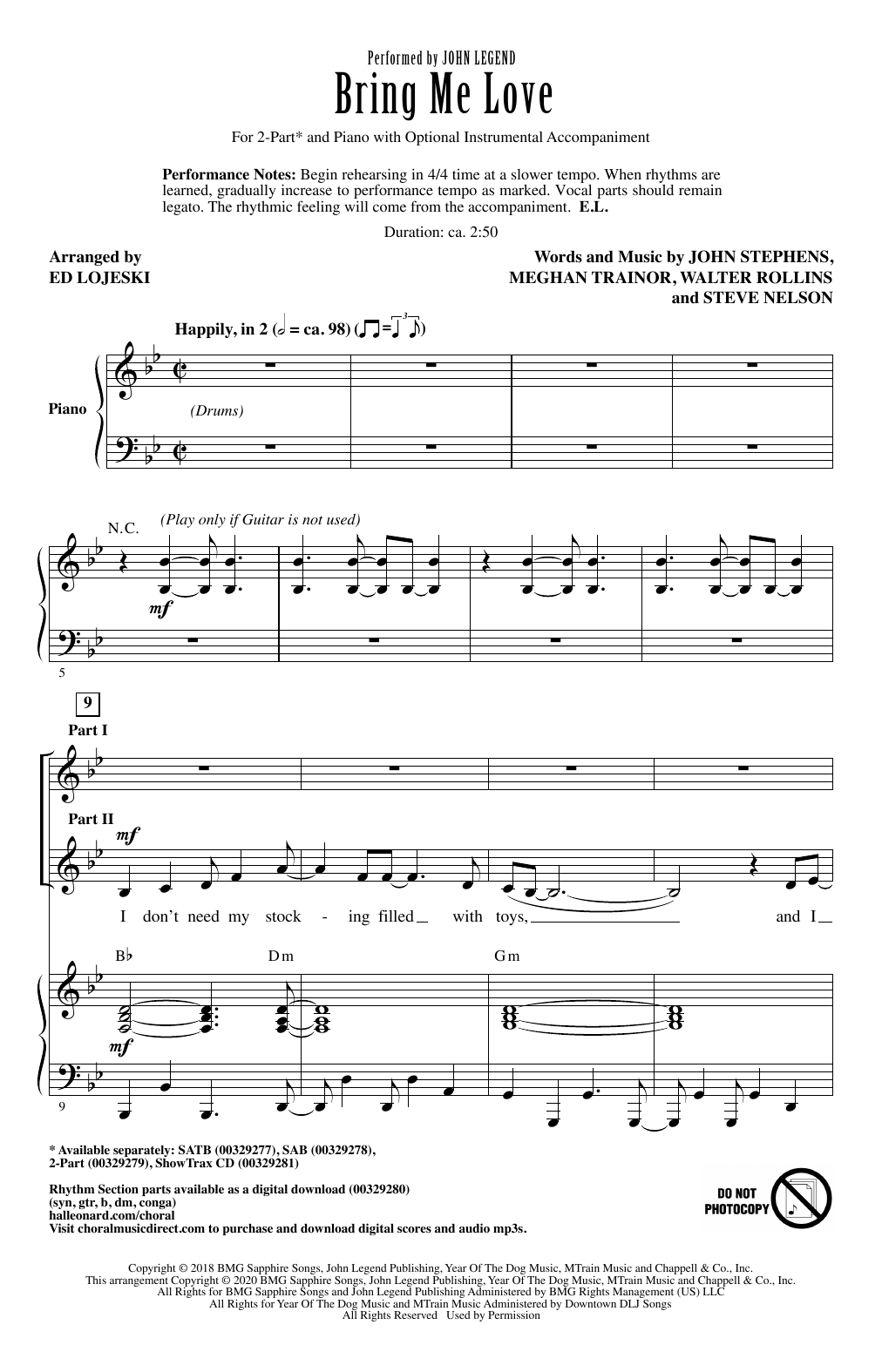 Download John Legend Bring Me Love (arr. Ed Lojeski) Sheet Music and learn how to play SAB Choir PDF digital score in minutes