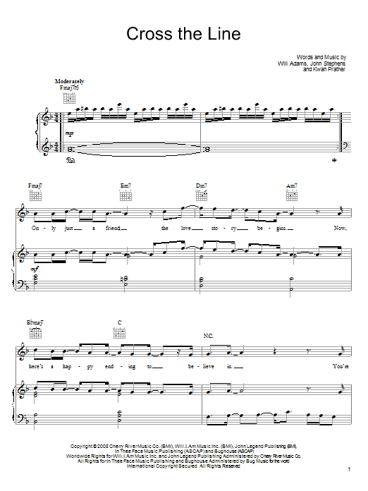 Download John Legend Cross The Line Sheet Music and learn how to play Piano, Vocal & Guitar (Right-Hand Melody) PDF digital score in minutes