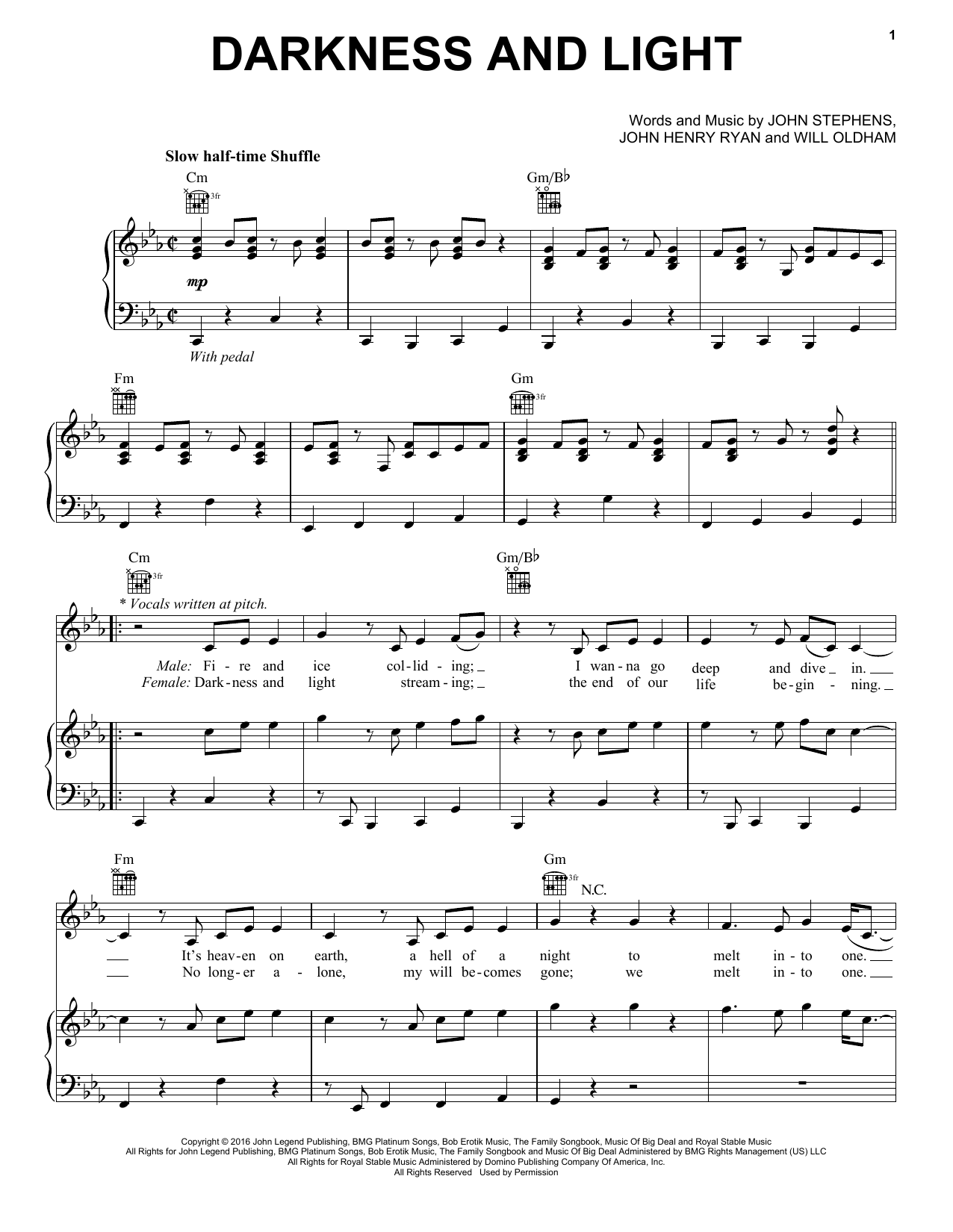 Download John Legend Darkness And Light Sheet Music and learn how to play Piano, Vocal & Guitar (Right-Hand Melody) PDF digital score in minutes