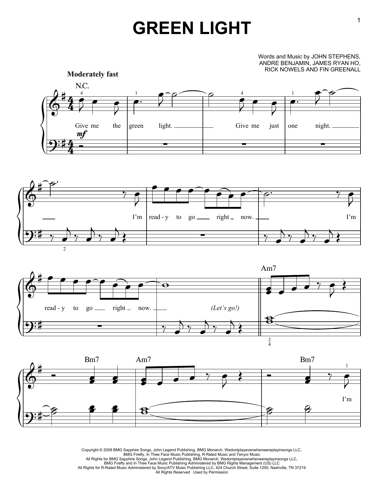 Download John Legend Green Light (feat. Andre 3000) Sheet Music and learn how to play Easy Piano PDF digital score in minutes