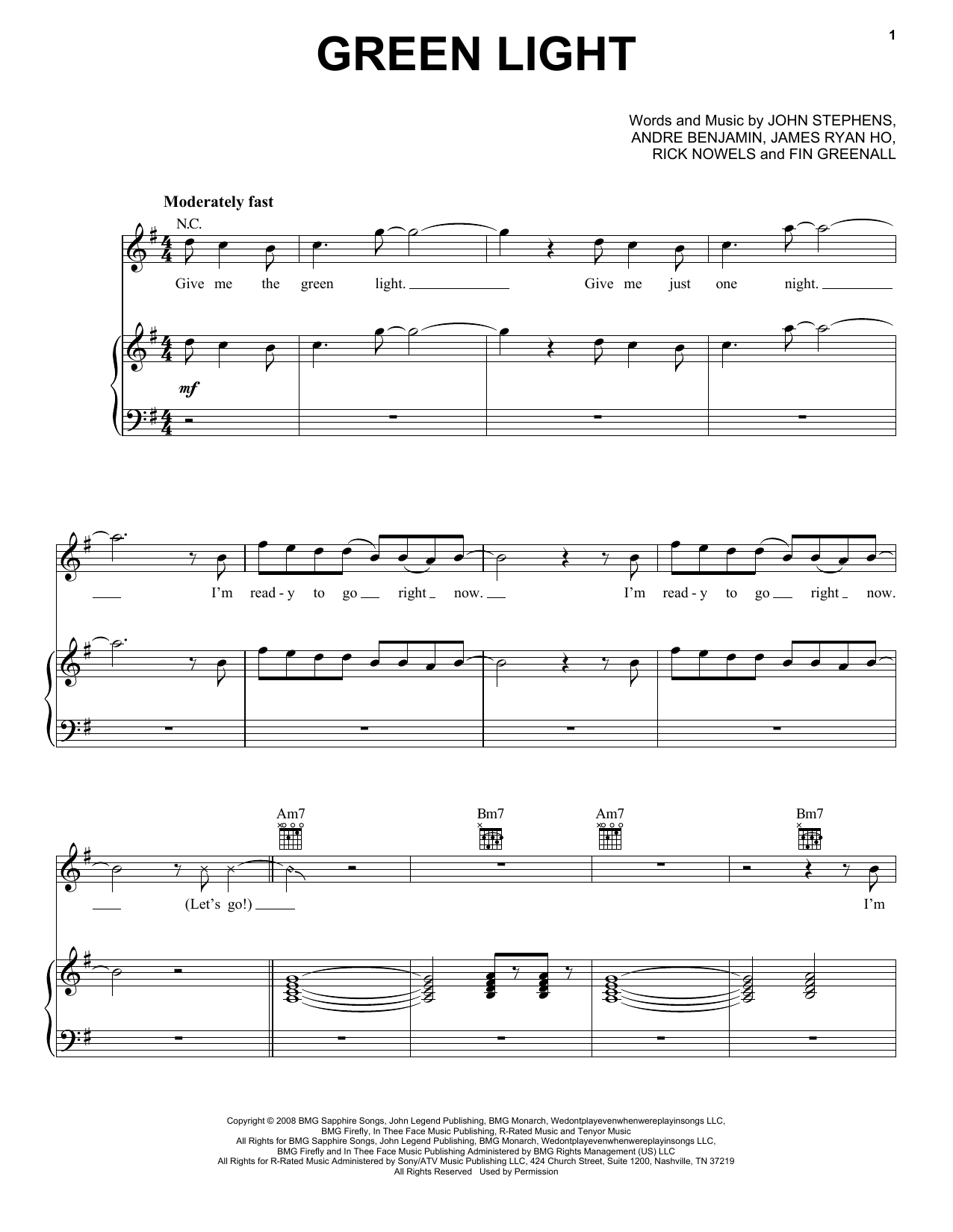 Download John Legend Green Light Sheet Music and learn how to play Piano, Vocal & Guitar (Right-Hand Melody) PDF digital score in minutes