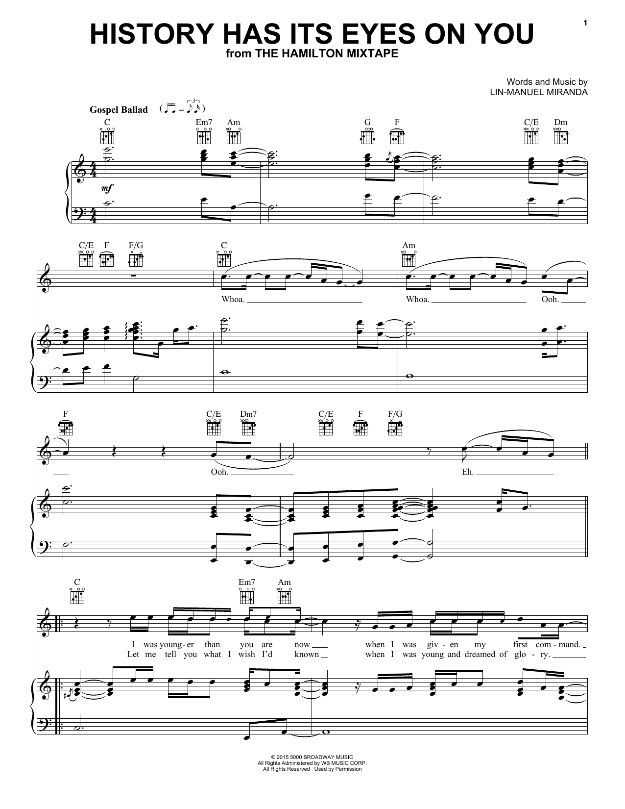 Download Lin-Manuel Miranda History Has Its Eyes On You Sheet Music and learn how to play Piano, Vocal & Guitar (Right-Hand Melody) PDF digital score in minutes