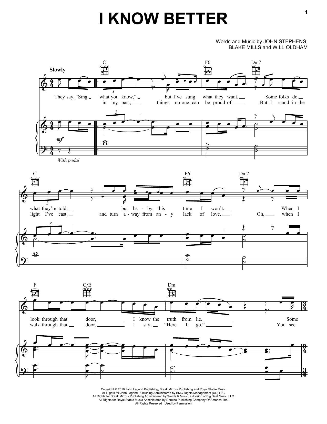 Download John Legend I Know Better Sheet Music and learn how to play Piano, Vocal & Guitar (Right-Hand Melody) PDF digital score in minutes
