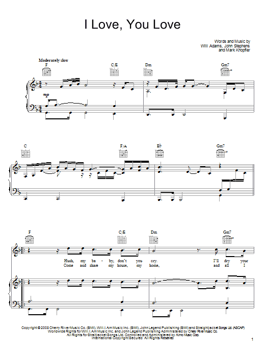 Download John Legend I Love, You Love Sheet Music and learn how to play Piano, Vocal & Guitar (Right-Hand Melody) PDF digital score in minutes