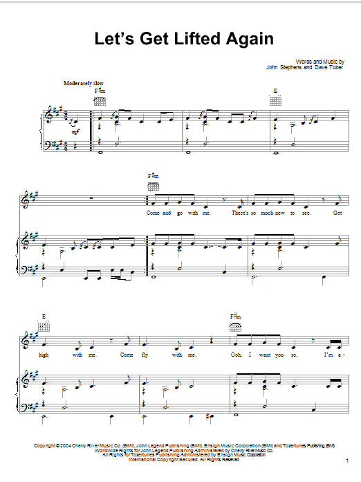 Download John Legend Let's Get Lifted Again Sheet Music and learn how to play Piano, Vocal & Guitar (Right-Hand Melody) PDF digital score in minutes