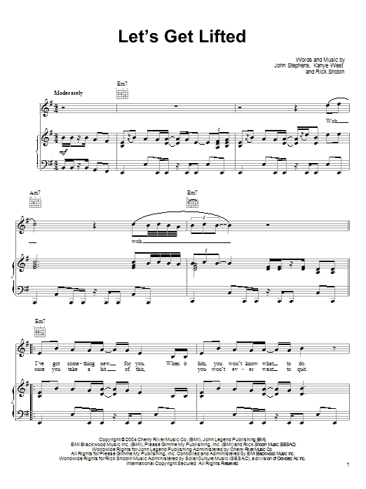 Download John Legend Let's Get Lifted Sheet Music and learn how to play Piano, Vocal & Guitar (Right-Hand Melody) PDF digital score in minutes