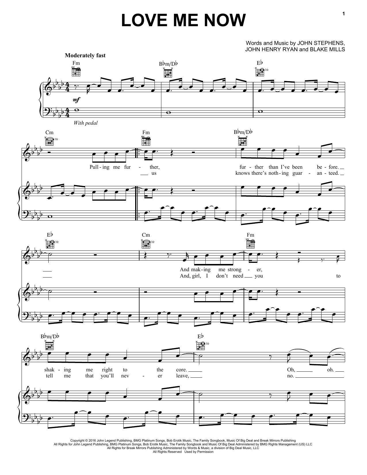 Download John Legend Love Me Now Sheet Music and learn how to play Piano, Vocal & Guitar (Right-Hand Melody) PDF digital score in minutes