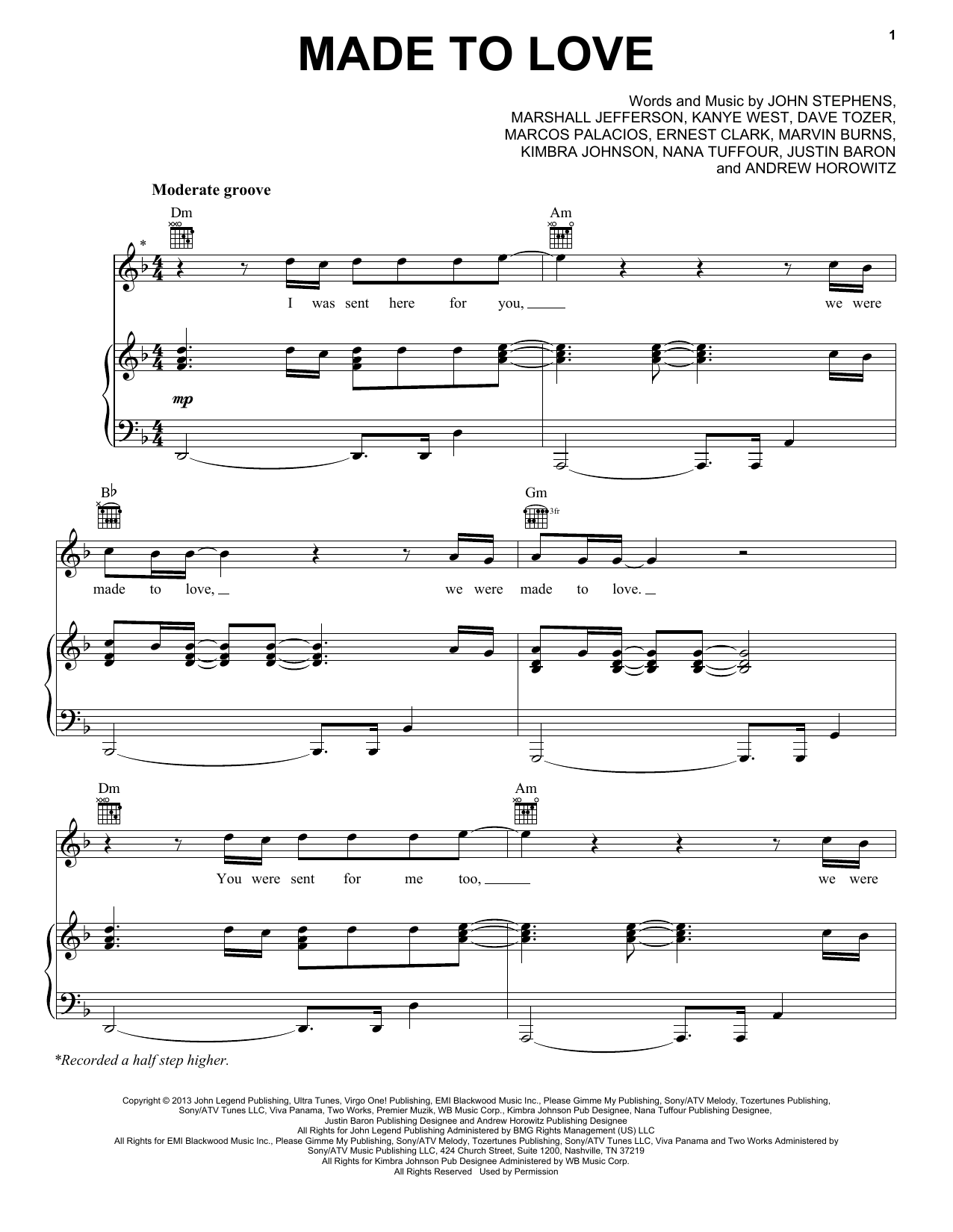 Download John Legend Made To Love Sheet Music and learn how to play Piano, Vocal & Guitar (Right-Hand Melody) PDF digital score in minutes