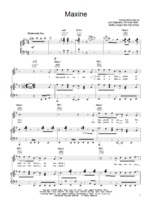 Download John Legend Maxine Sheet Music and learn how to play Piano, Vocal & Guitar (Right-Hand Melody) PDF digital score in minutes