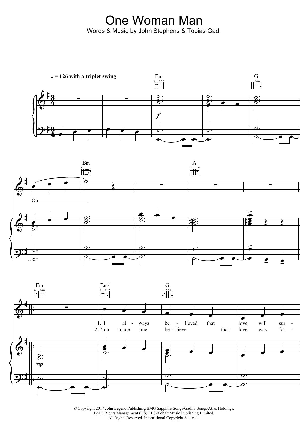 Download John Legend One Woman Man Sheet Music and learn how to play Piano, Vocal & Guitar (Right-Hand Melody) PDF digital score in minutes