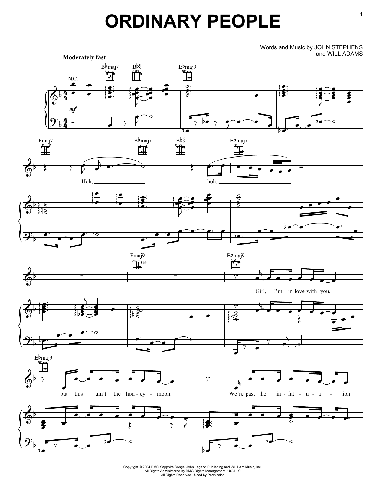 Download John Legend Ordinary People Sheet Music and learn how to play Piano, Vocal & Guitar (Right-Hand Melody) PDF digital score in minutes