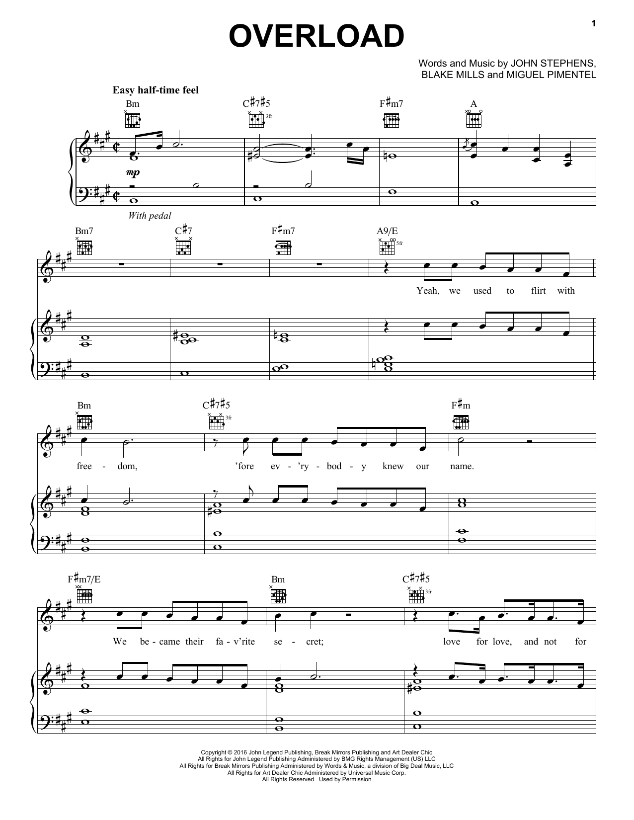 Download John Legend Overload Sheet Music and learn how to play Piano, Vocal & Guitar (Right-Hand Melody) PDF digital score in minutes