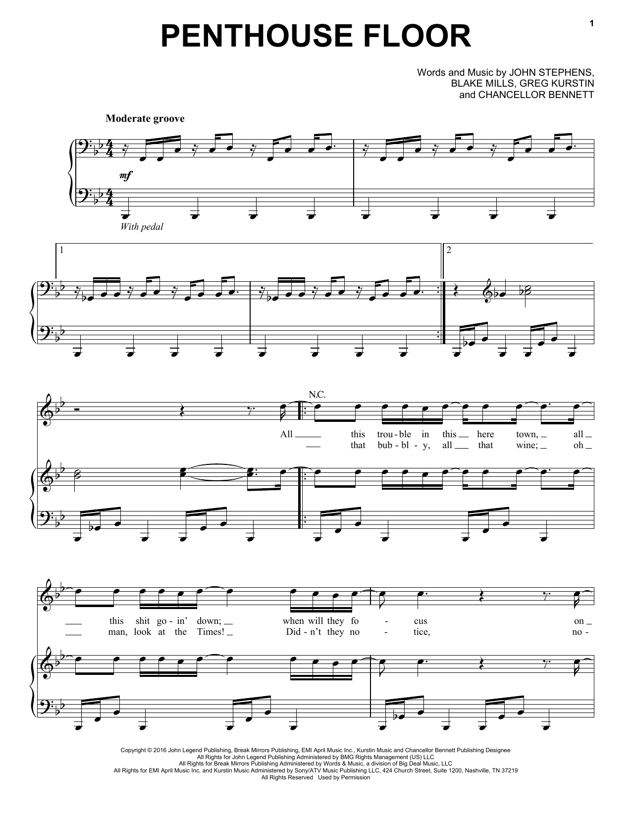 Download John Legend Penthouse Floor Sheet Music and learn how to play Piano, Vocal & Guitar (Right-Hand Melody) PDF digital score in minutes