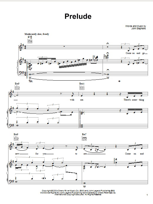Download John Legend Prelude Sheet Music and learn how to play Piano, Vocal & Guitar (Right-Hand Melody) PDF digital score in minutes