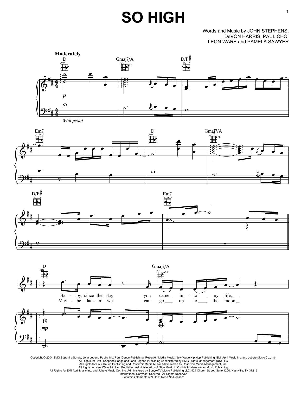Download John Legend So High Sheet Music and learn how to play Easy Piano PDF digital score in minutes