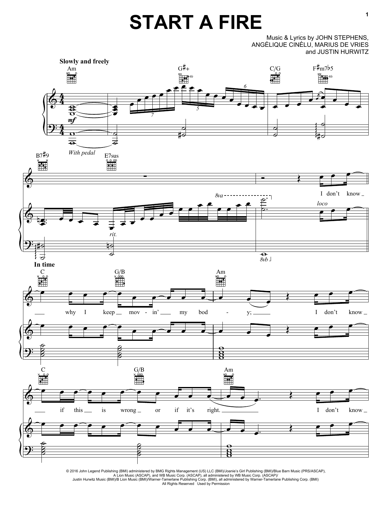 Download John Legend Start A Fire (from La La Land) Sheet Music and learn how to play Piano & Vocal PDF digital score in minutes
