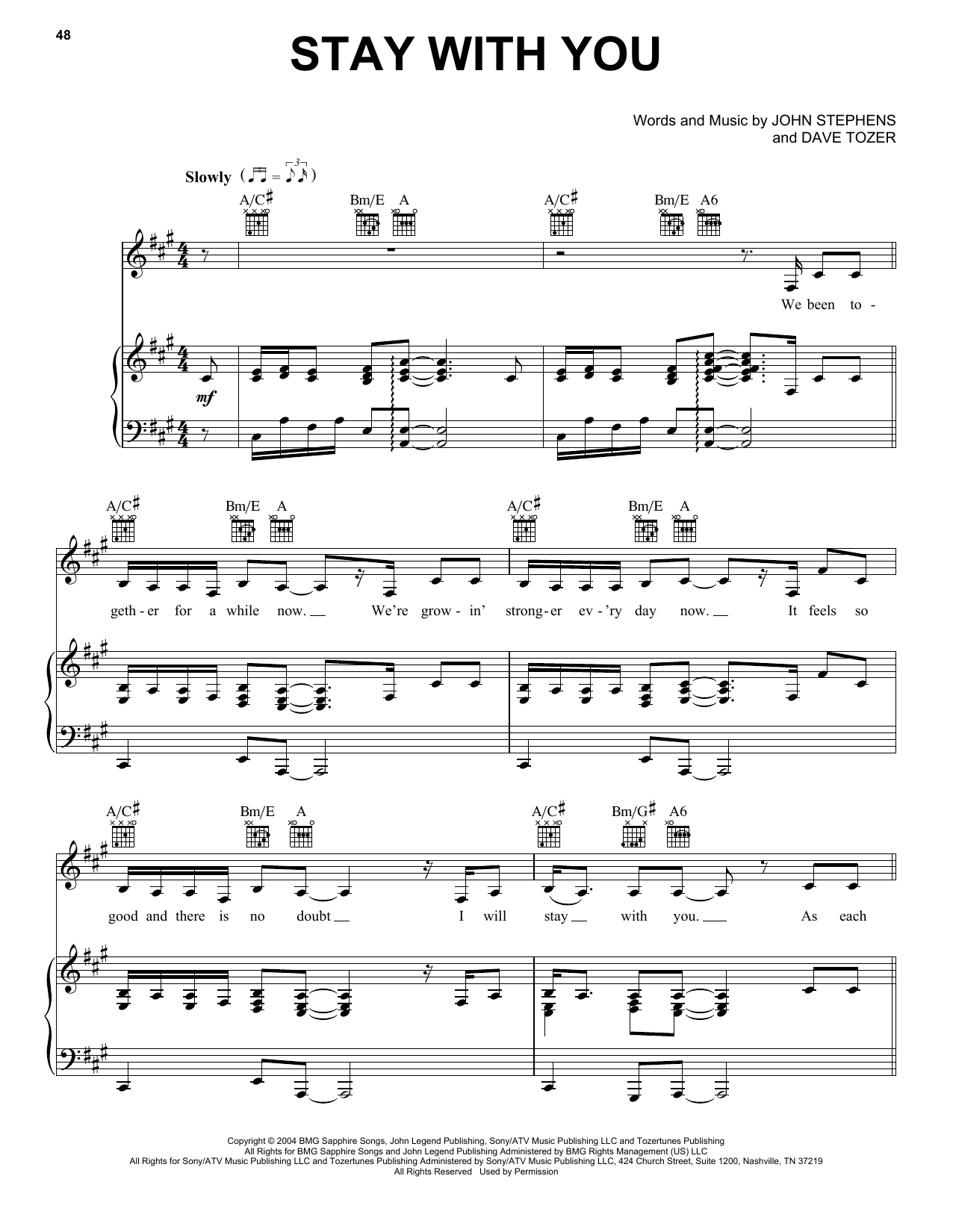 Download John Legend Stay With You Sheet Music and learn how to play Piano Solo PDF digital score in minutes