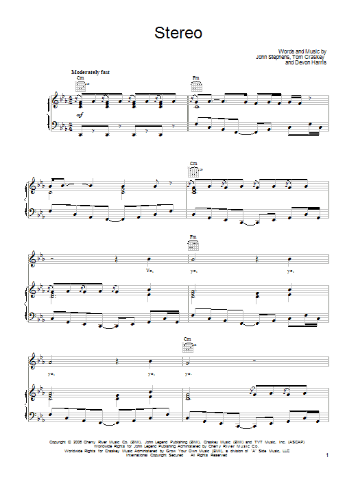 Download John Legend Stereo Sheet Music and learn how to play Piano, Vocal & Guitar (Right-Hand Melody) PDF digital score in minutes