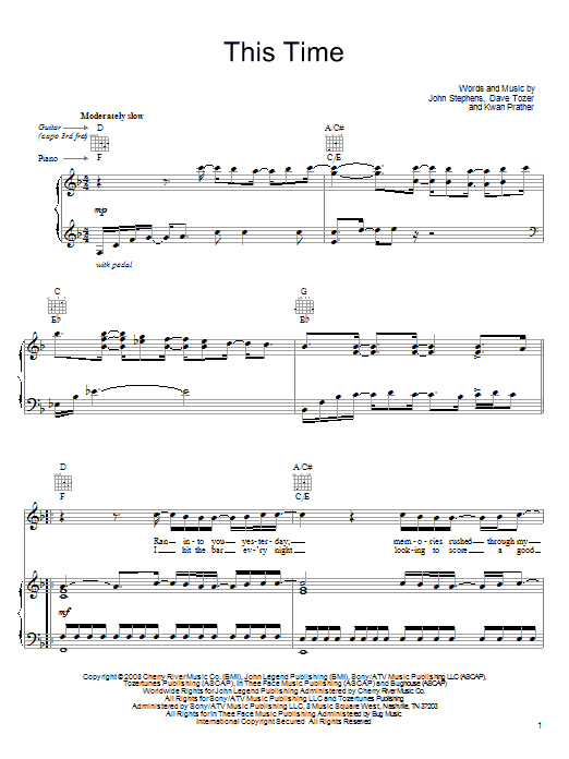 Download John Legend This Time Sheet Music and learn how to play Easy Piano PDF digital score in minutes