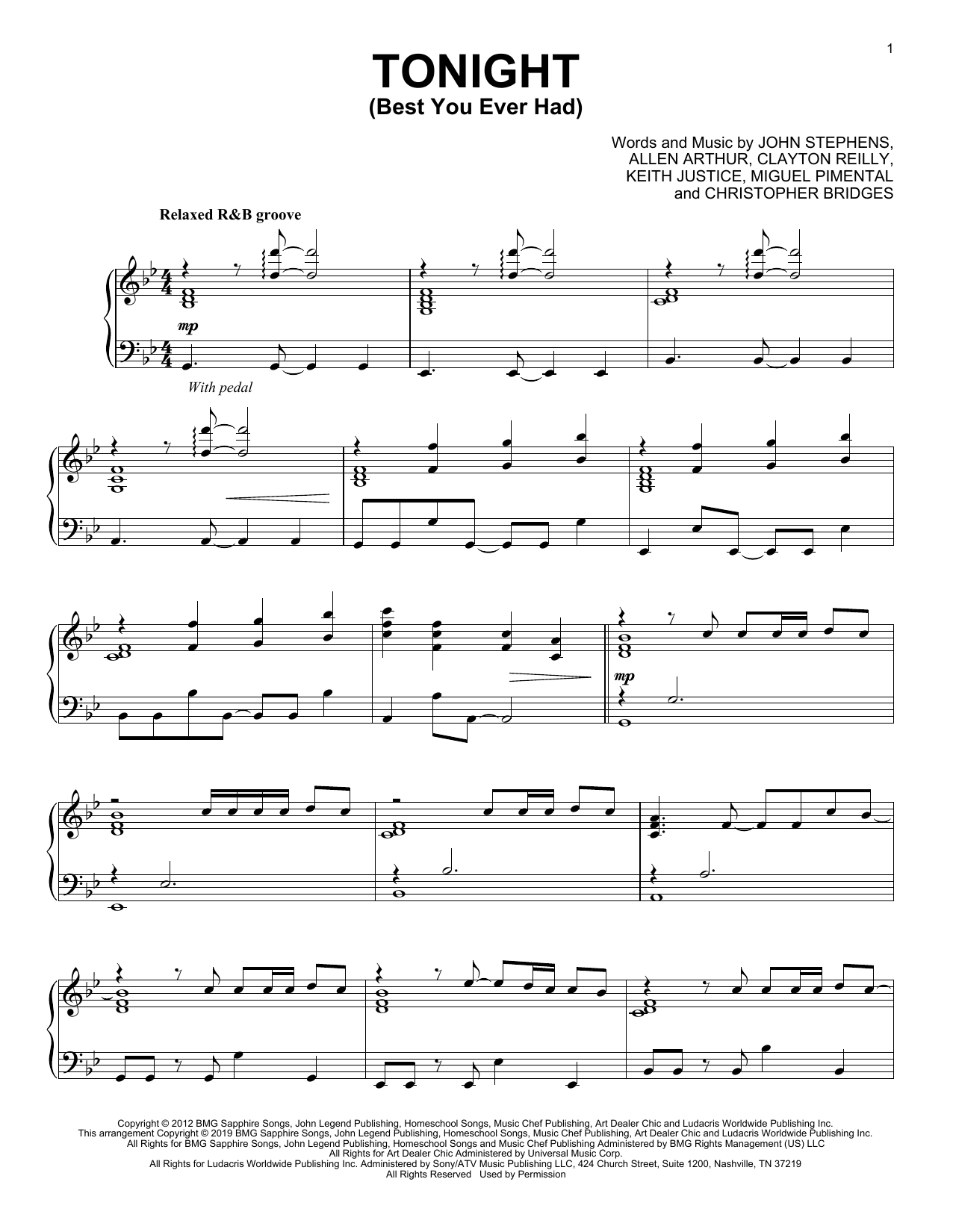 Download John Legend Tonight (Best You Ever Had) (feat. Ludacris) (from Think Like a Man) Sheet Music and learn how to play Piano Solo PDF digital score in minutes