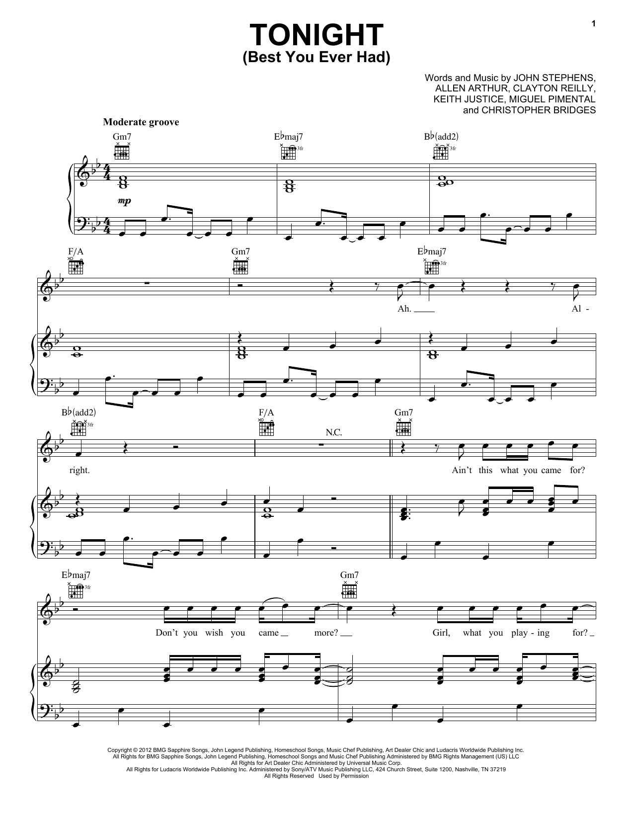 Download John Legend Tonight (Best You Ever Had) Sheet Music and learn how to play Easy Piano PDF digital score in minutes