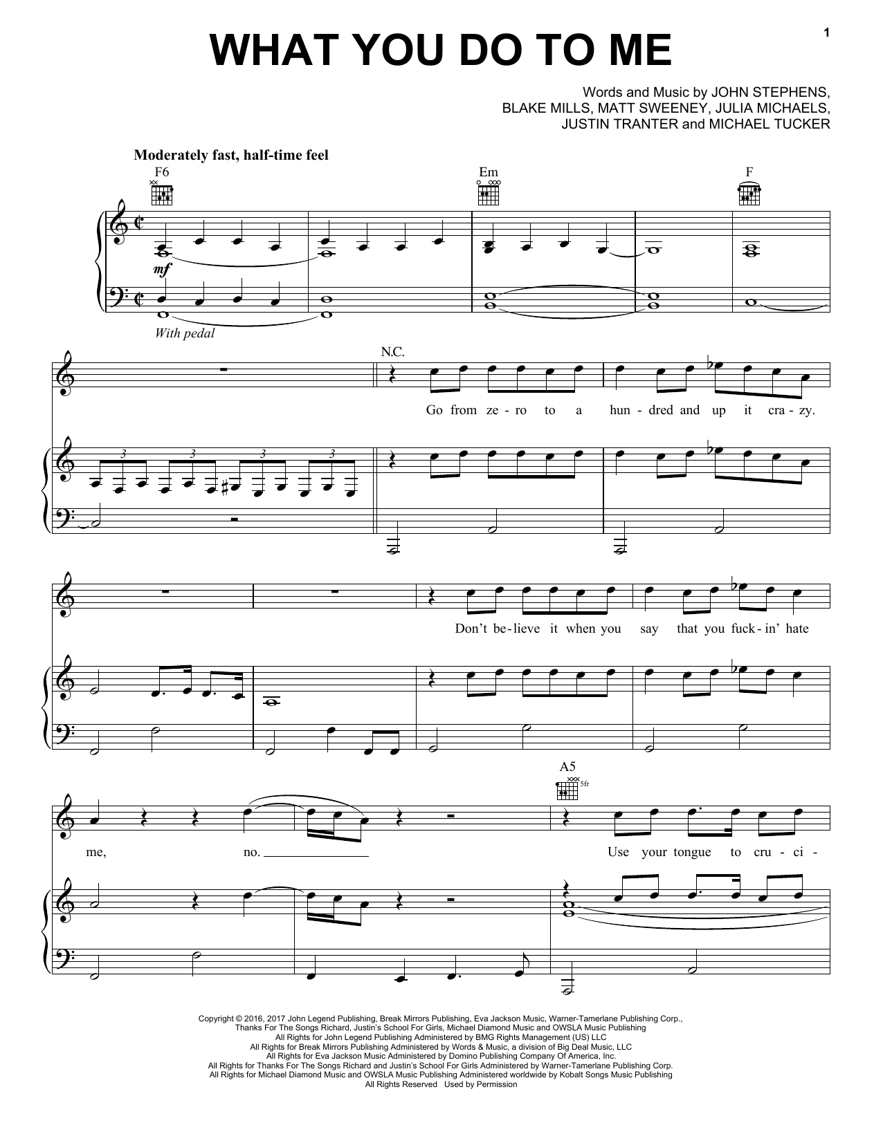 Download John Legend What You Do To Me Sheet Music and learn how to play Piano, Vocal & Guitar (Right-Hand Melody) PDF digital score in minutes
