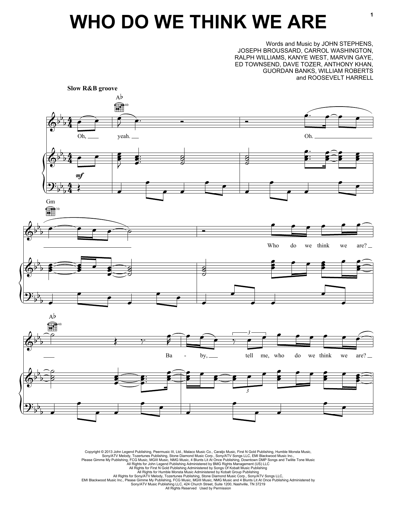 Download John Legend Who Do We Think We Are Sheet Music and learn how to play Easy Piano PDF digital score in minutes