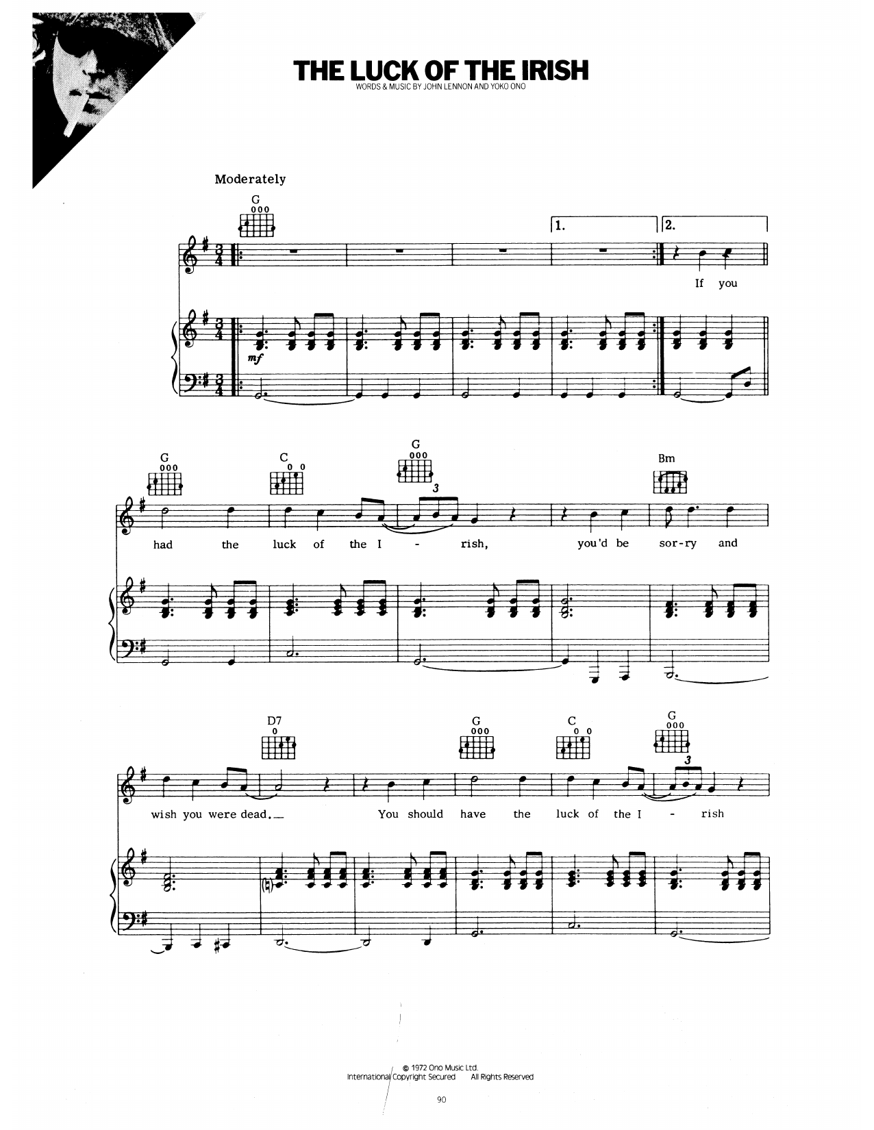 Download John Lennon and Yoko Ono The Luck Of The Irish Sheet Music and learn how to play Piano, Vocal & Guitar Chords (Right-Hand Melody) PDF digital score in minutes