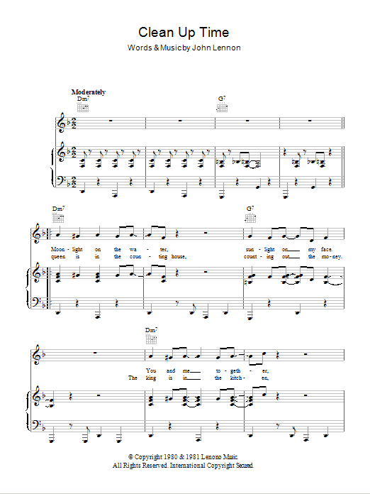 Download John Lennon Clean Up Time Sheet Music and learn how to play Piano, Vocal & Guitar (Right-Hand Melody) PDF digital score in minutes