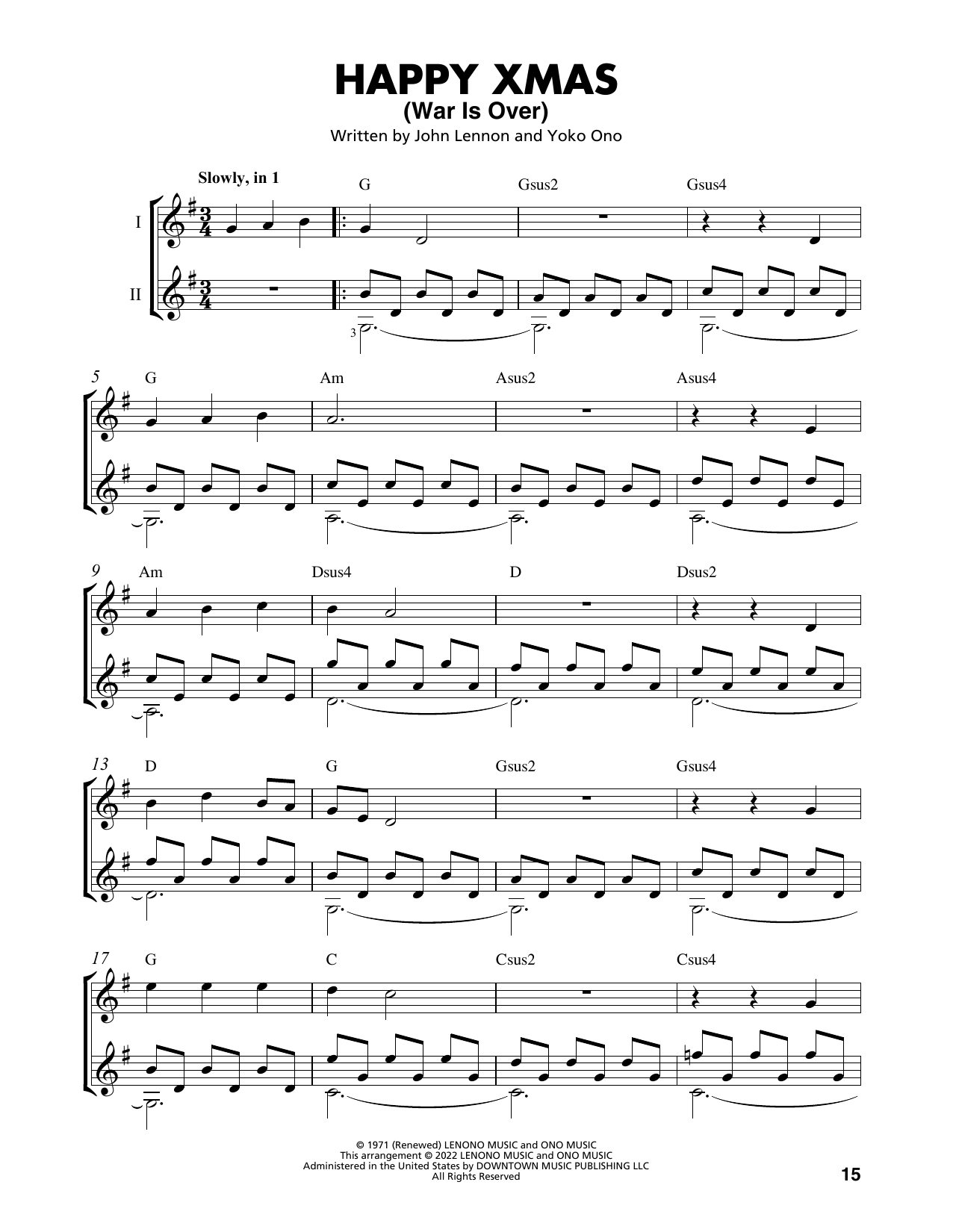Download John Lennon Happy Xmas (War Is Over) (arr. Mark Phillips) Sheet Music and learn how to play Easy Guitar Tab PDF digital score in minutes